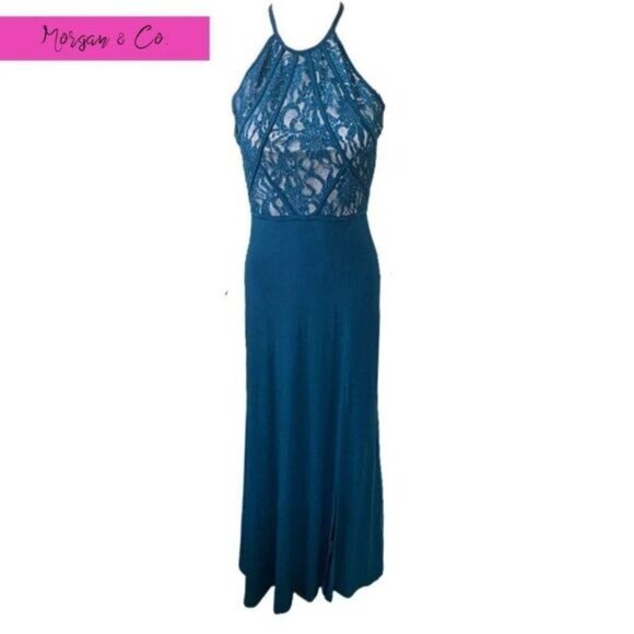 Womens Slitted Floral‎ Sleeveless Halter Full-Length Formal Pencil Dress - Picture 1 of 8